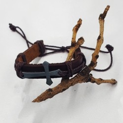 Men’s brown leather cross bracelet