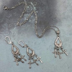 3 Cross Victorian necklace and earring set