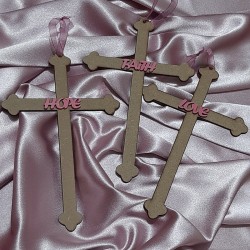 Hope Faith and Love vintage wooden cross trio set pink